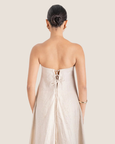 NAYA STRAPLESS DRESS BEIGE - STUDIO JO STORE